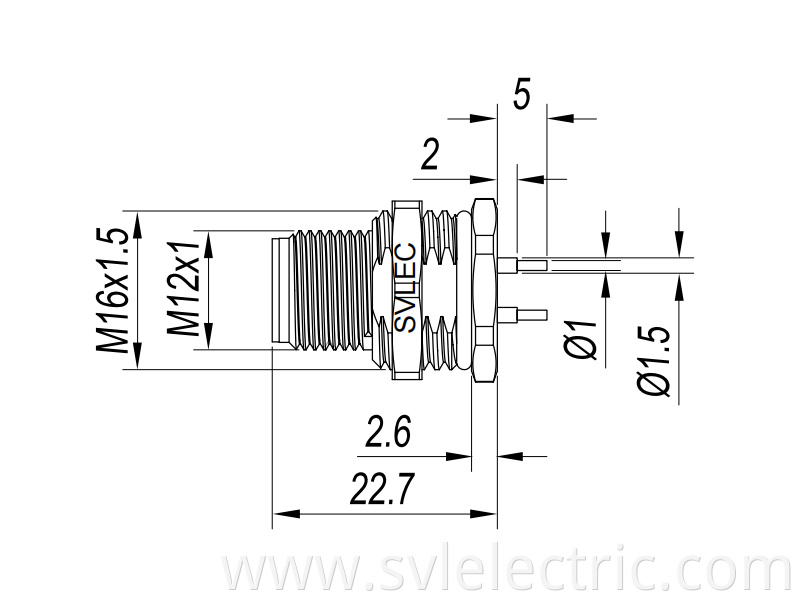 PCB panel mount M12 Connector